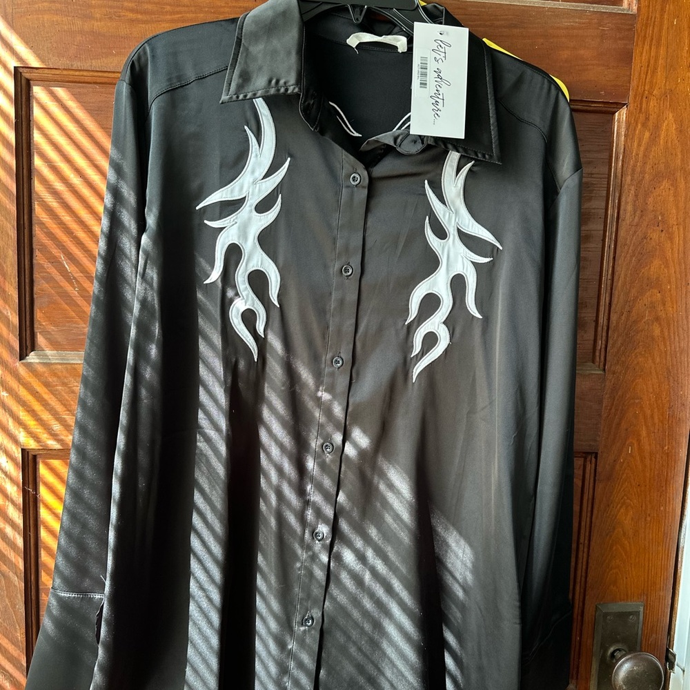 Black Flame Embroidered Men's Shirt